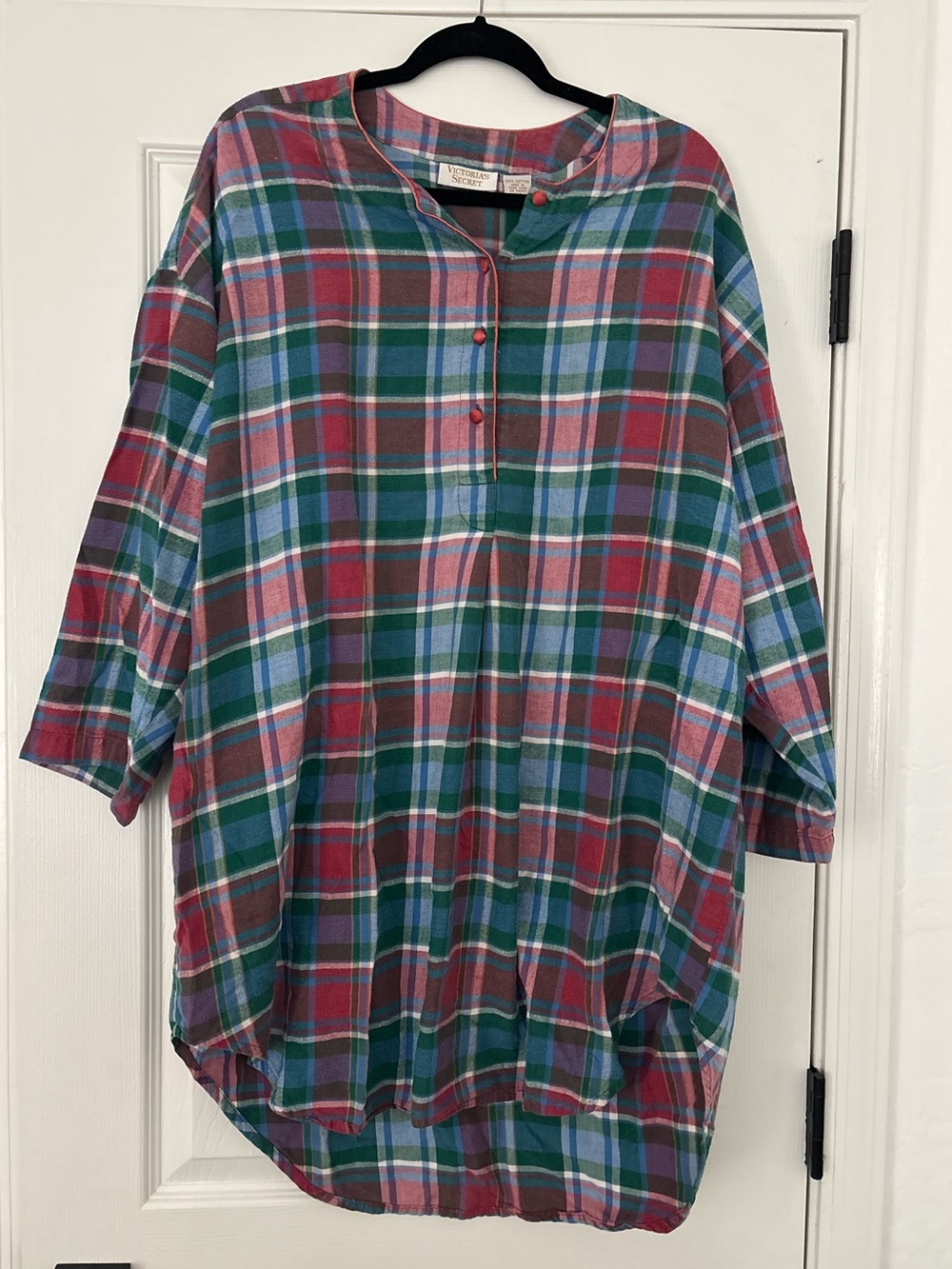 Vintage Y2K 100% Cotton Victoria’s Secret Gold Label Plaid Mumu Nightgown